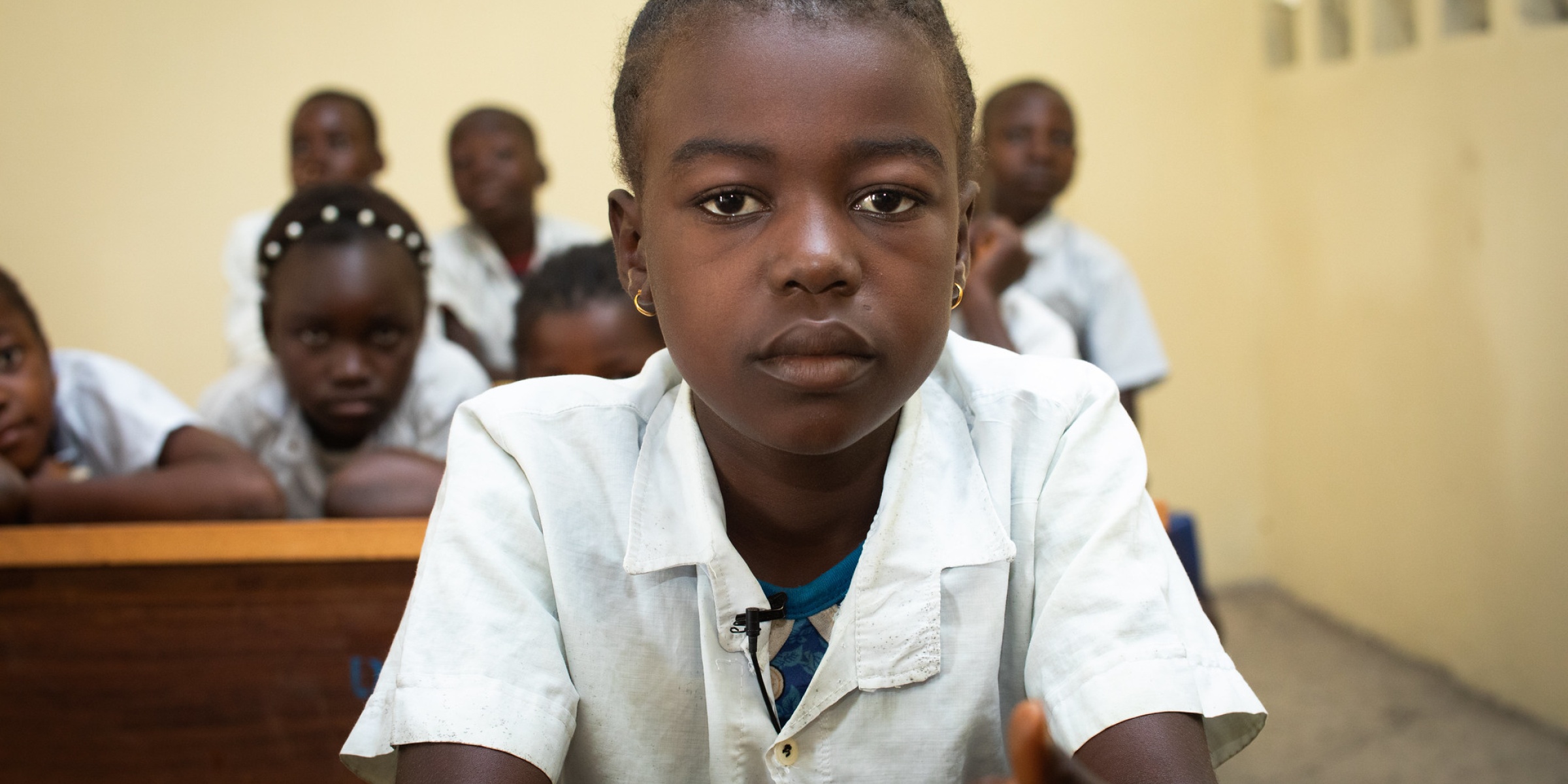 Displaced student Henriet in her classroom at Manua school near Kindu, Maniema province, Democratic Republic of Congo. Credit: GPE/Elvix Kwanu